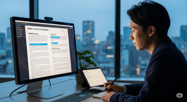 無料写真素材の利用規約を確認する人物画像