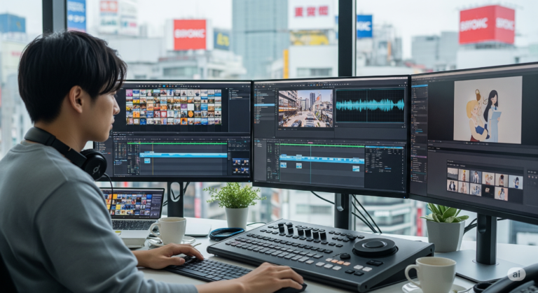 無料写真素材を使って動画編集する人物画像
