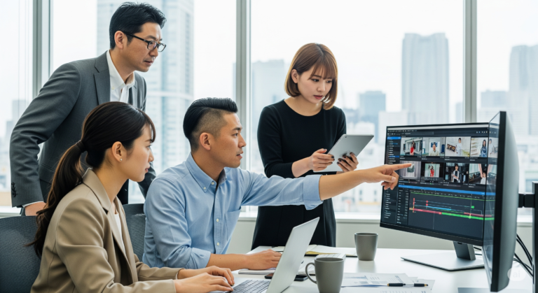 無料写真素材を使った動画のレビューをする人物画像