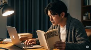 ショートドラマの脚本を考える男性